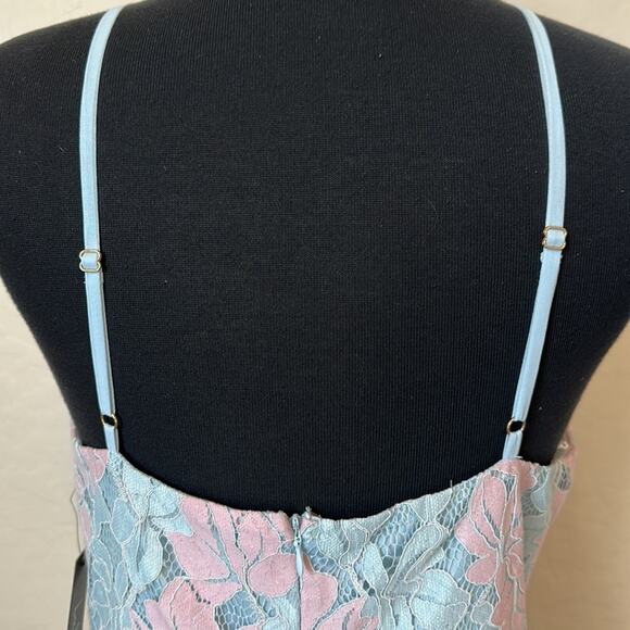 Lulu's Loving Thoughts Light Blue & Pink Halter Neck Lace Mini Dress Size M - Picture 10 of 16